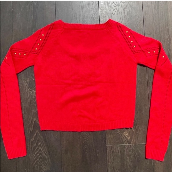 Charlotte Russe Christmas Red Gold Studded Crop Top Sweater - Picture 5 of 6